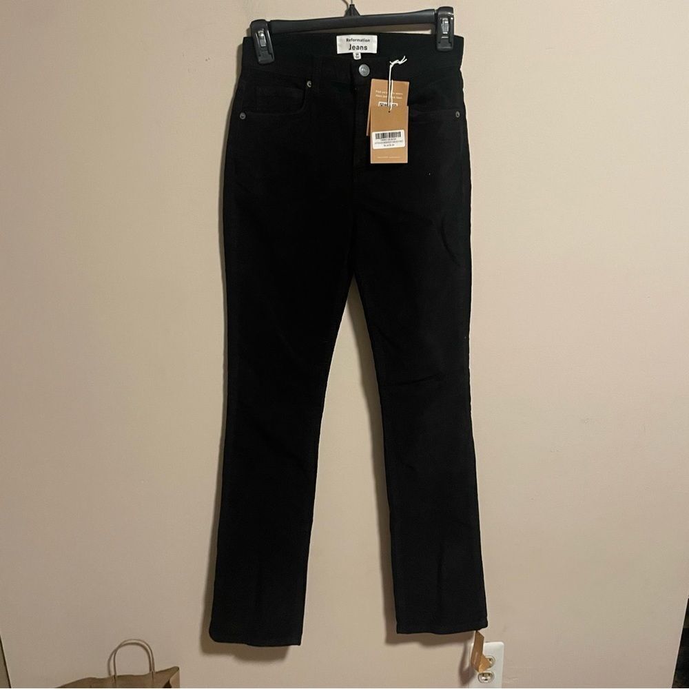 NWT Reformation Peyton High Rise Bootcut Corduroy Pants Black- Size 24 - Picture 2 of 8